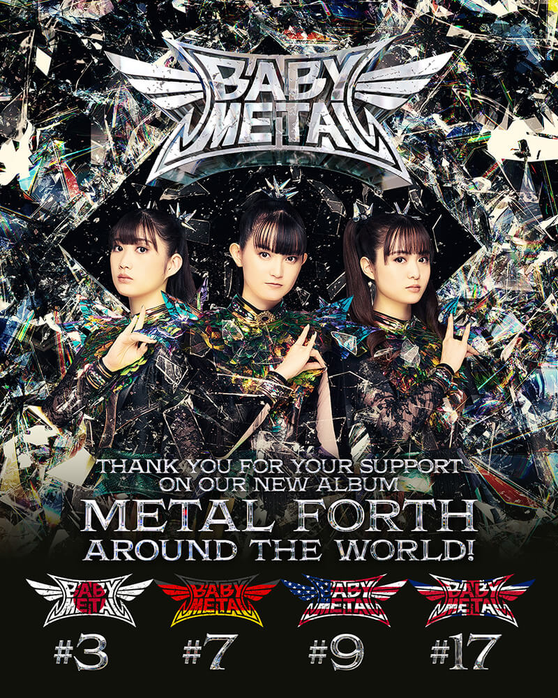 BABYMETAL、最新アルバム『METAL FORTH』が全米アルバムチャートで日本人グループとしては史上初のTOP10入りの快挙！