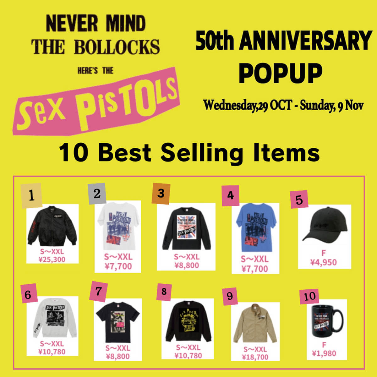 Sex Pistols 50th ANNIVERSARY POPUP 10 Best Selling Items